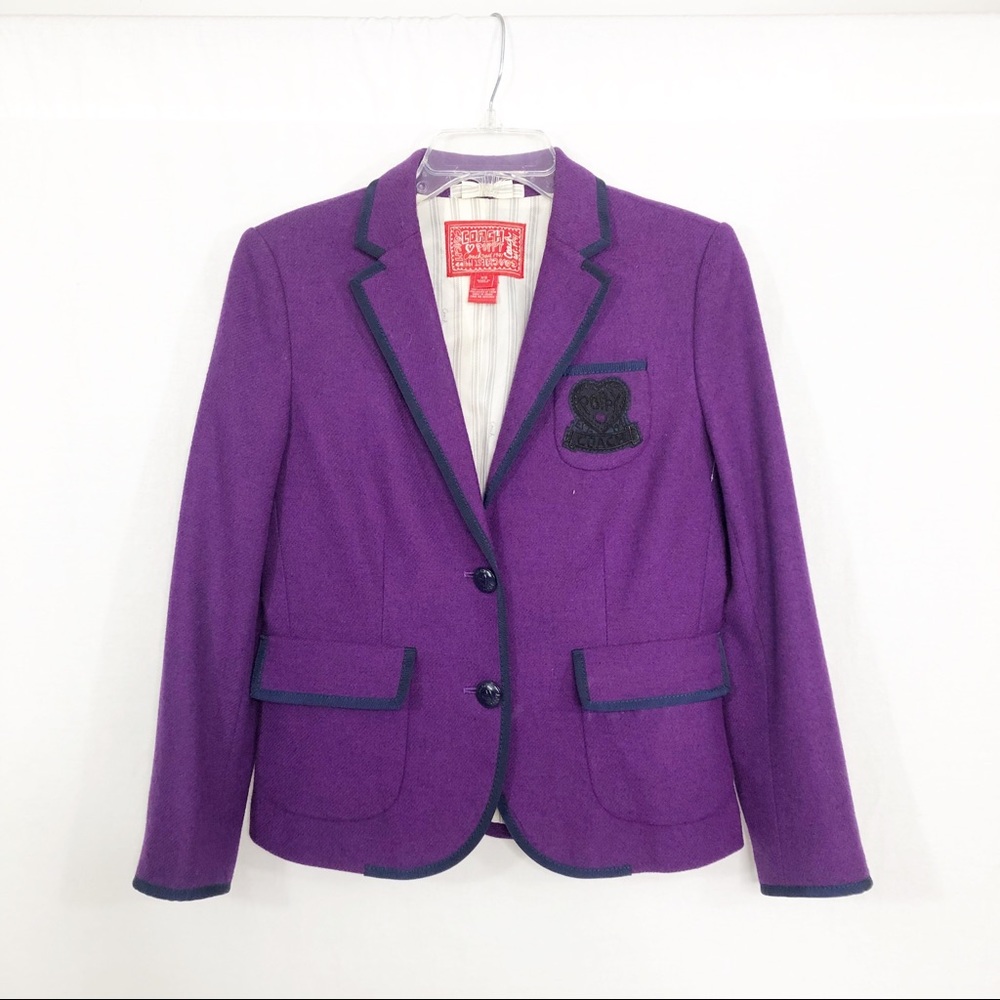 Coach Poppy Wool Academia Blazer Jacket, Size XS, Purple